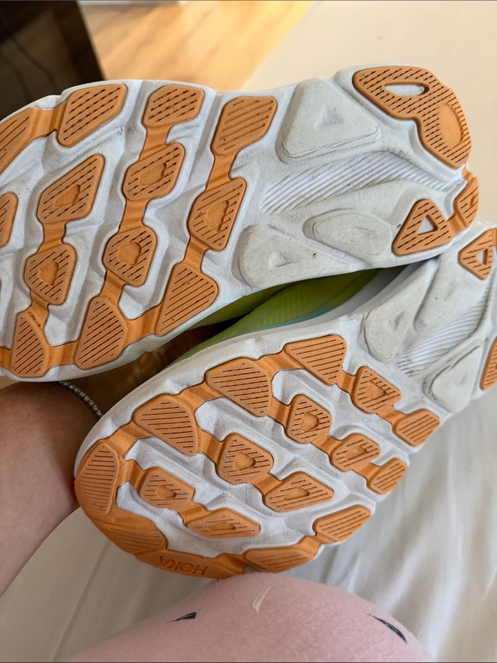Hoka Neon Yellow with Light Blue Accents Running Shoes - Picture 3 of 5